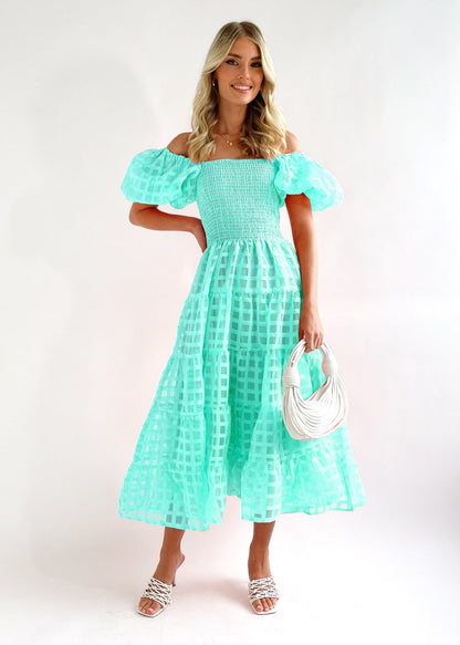Damen Maxi-Kleid Puffärmel Elastisch Eveloria