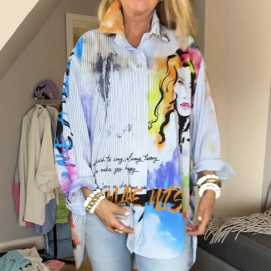 Damen Oversize Bluse mit Grafikdesign Eveloria - Eveloria