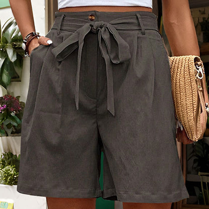 Damen Chino Shorts Dekorativer Gürtel Beige