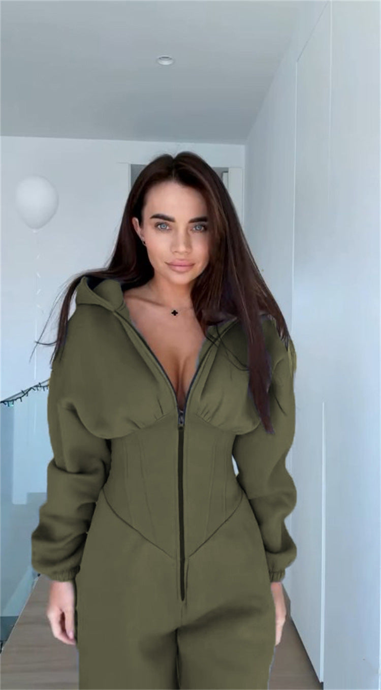 Damen Sportoverall Figurbetonter Stretch Höher Kragen Eveloria