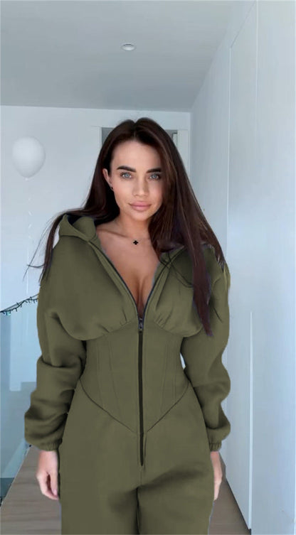 Damen Sportoverall Figurbetonter Stretch Höher Kragen Eveloria
