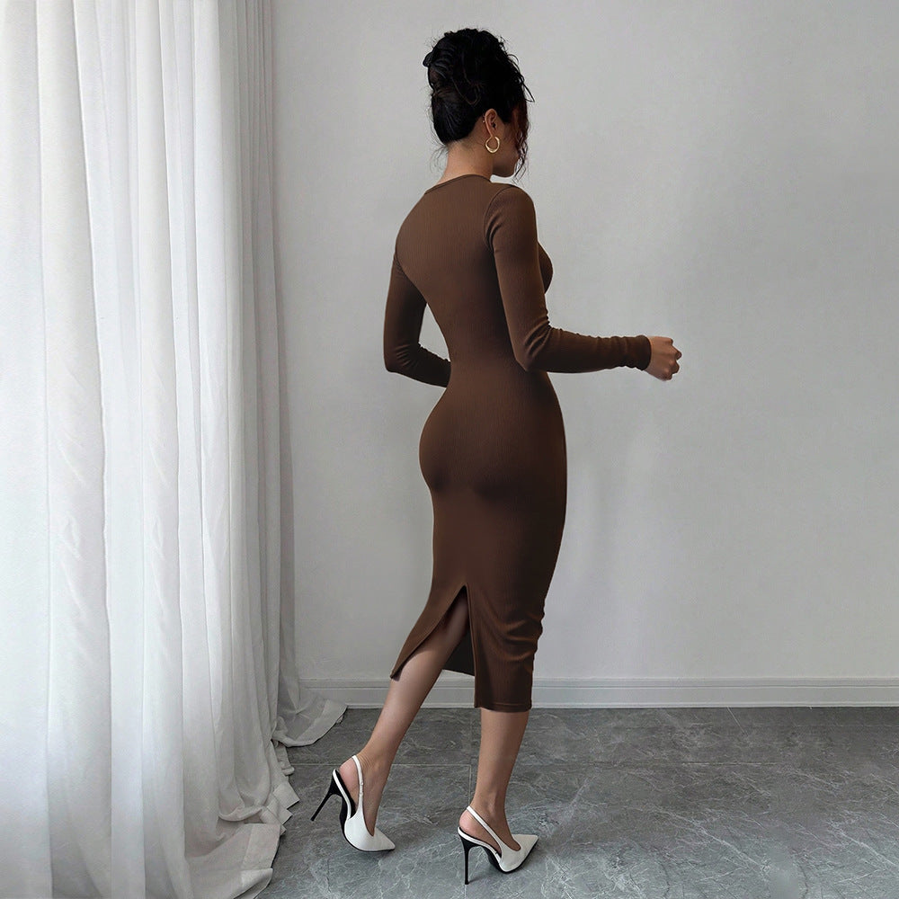 Damen Jersey Midikleid Figurbetont Länge Mit Ärmeln Eveloria