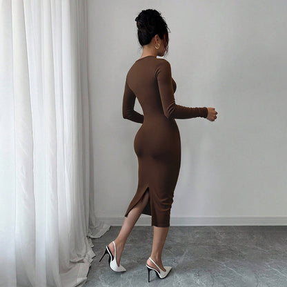 Damen Jersey Midikleid Figurbetont Länge Mit Ärmeln Eveloria