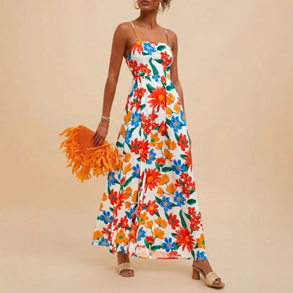 Damen Maxikleid Bunt Blumenmuster Verstellbare Träger