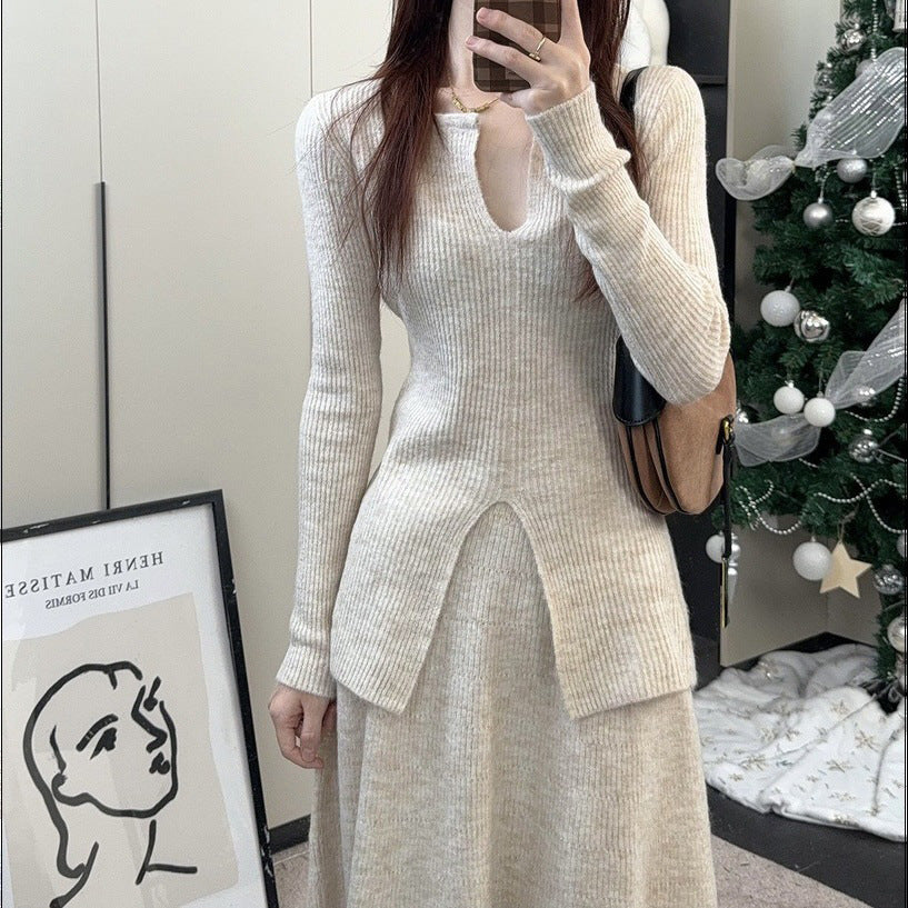 Damen Rippstrickpullover V-Ausschnitt Lässig Eveloria