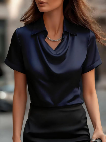 Damen Satinbluse Weich Eleganter Kragen Eveloria