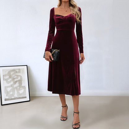 Damen Maxikleid V-Ausschnitt Langer Arm Eveloria