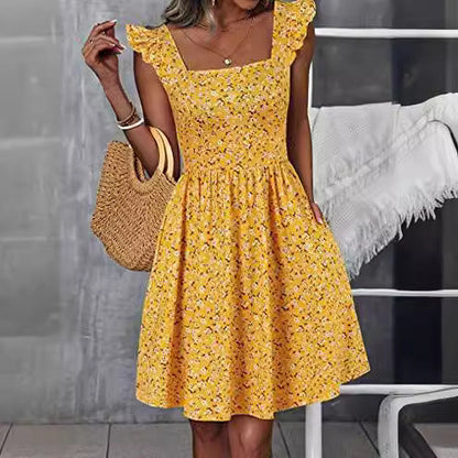 Damen Sommerkleid Rüschenärmel Schlitz Eveloria