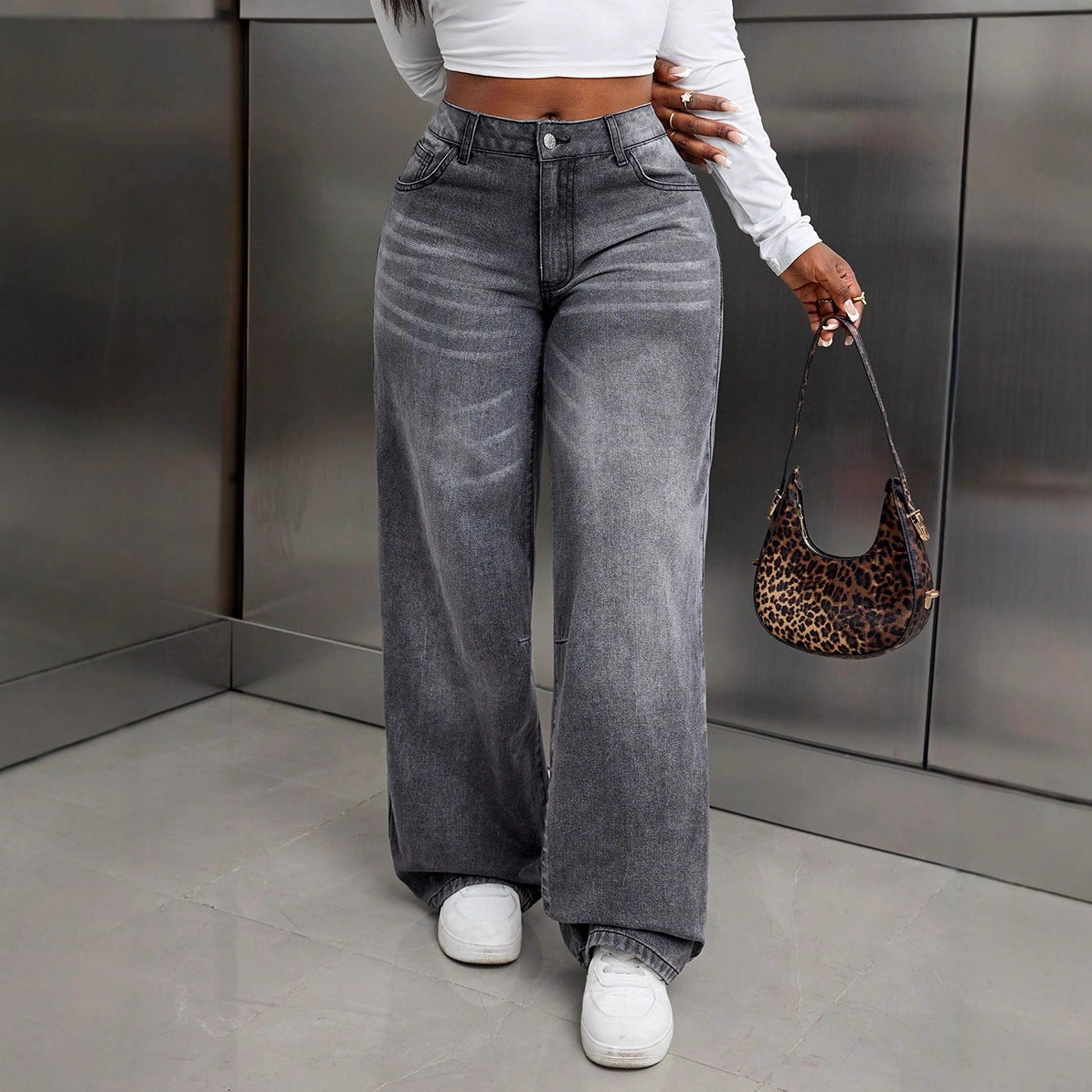 Damen Jeans Weit Geschnitten Denim Blau Eveloria