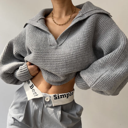 Damen Strickpullover Oversized Kuschelig Beige
