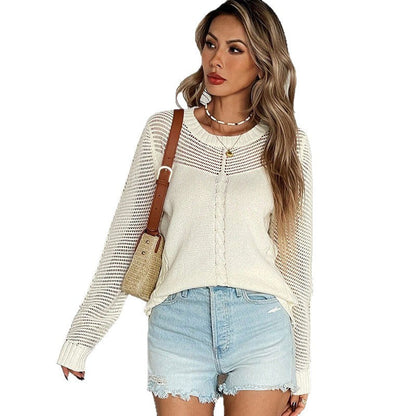 Damen Freizeitpullover Netzdetails Zopfstrick Eveloria