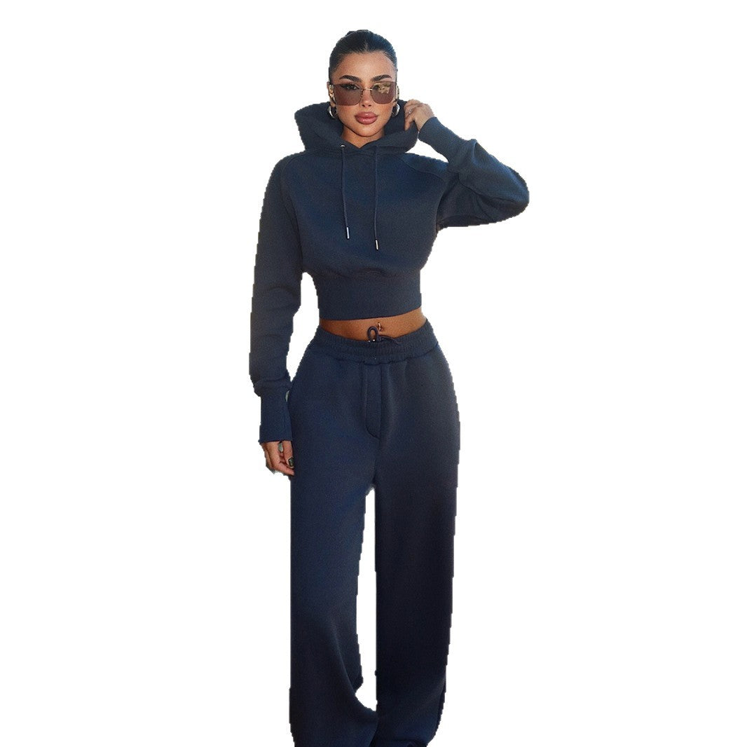 Damen Cropped Hoodie Weite Jogginghose Lässig