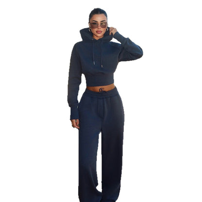 Damen Cropped Hoodie Weite Jogginghose Lässig