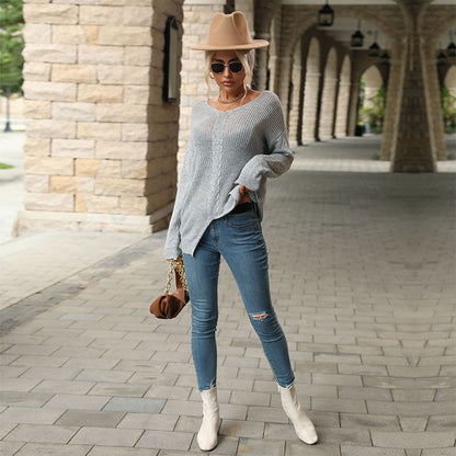 Damen Strickpullover V-Ausschnitt Strukturiert Beige Eveloria
