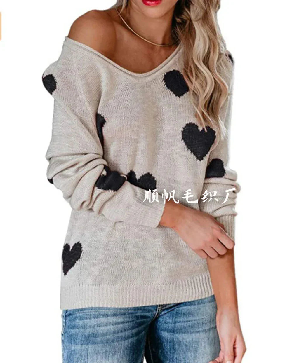 Damen Weihnachtspullover Herzmuster