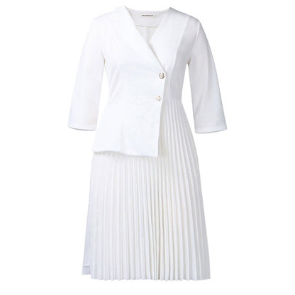 Damen Blazer-Kleid Plissierter Rock Modischer Knopf Eveloria