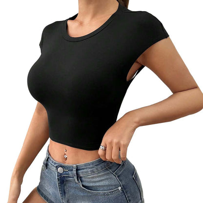 Damen Crop- Figurbetonter Stoff Cut-Out-Ärmel
