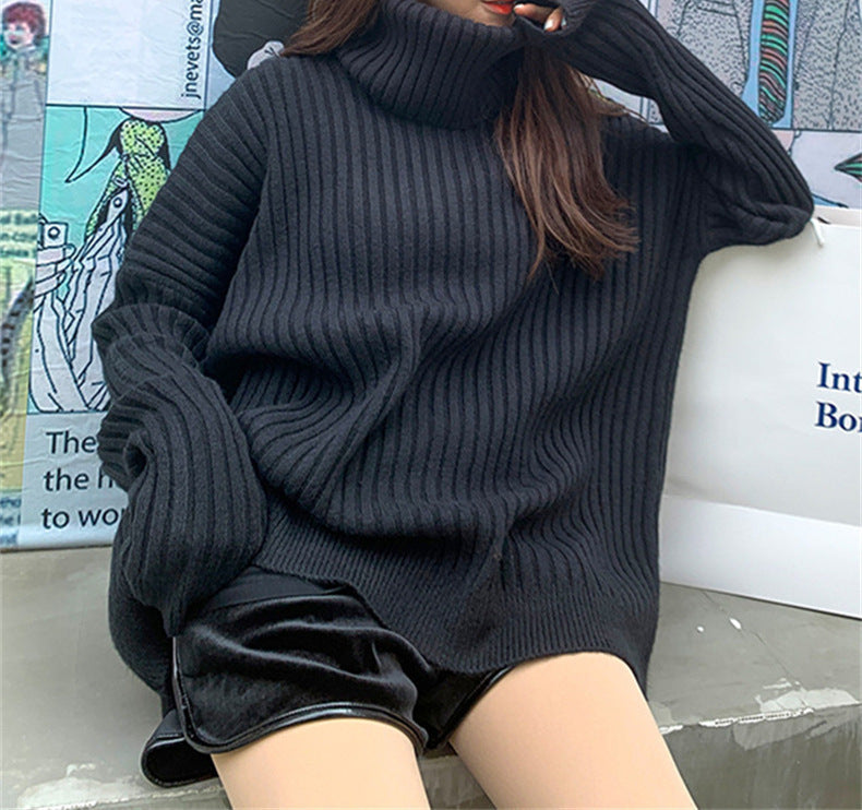 Damen Strickpullover Hochkragen Lässig Eveloria