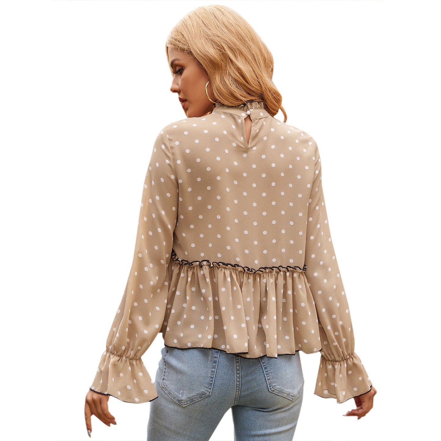 Damen Bluse Rüschen Punkte Eveloria