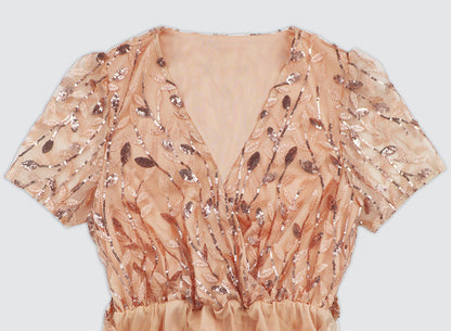 Eveloria Damen Midi Kleid V-Ausschnitt Gürtel Kurzärmelig