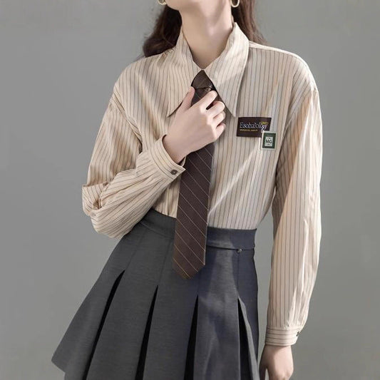 Damen Bluse Gestreift Klassisch Moderner Kragen Weiß - Eveloria