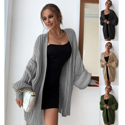 Damen Cardigan Grobstrick Offener Schnitt Voluminöse Ärmel Eveloria - Eveloria