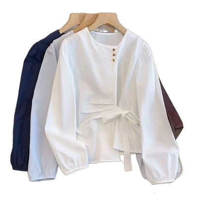 Damen Bluse mit Schleifenbindung und V-Ausschnitt aus Seide