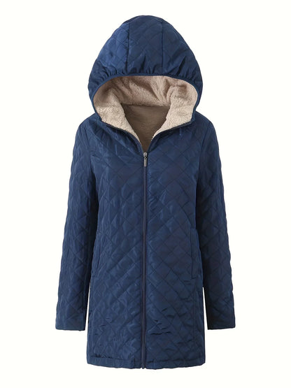 Damen Steppjacke Kapuze Relaxed Fit Fleece