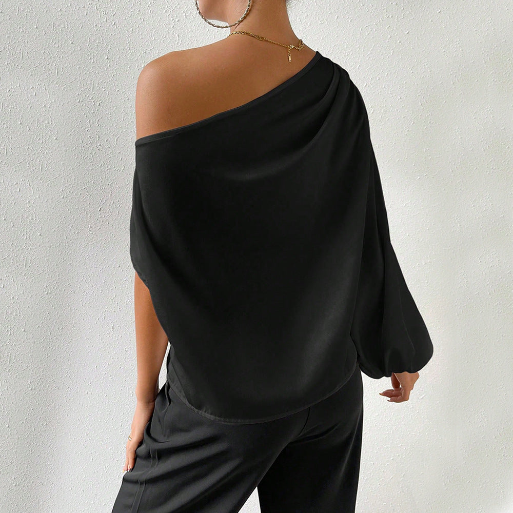 Damen Asymmetrisches Puffärmel Elegantes Design