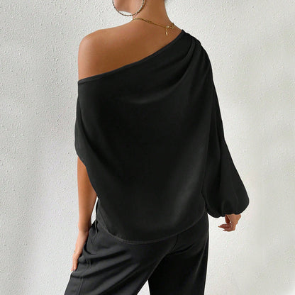 Damen Asymmetrisches Puffärmel Elegantes Design