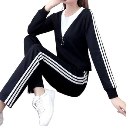 Damen Sportliches Lounge-Set mit Reißverschluss und Streifen Eveloria