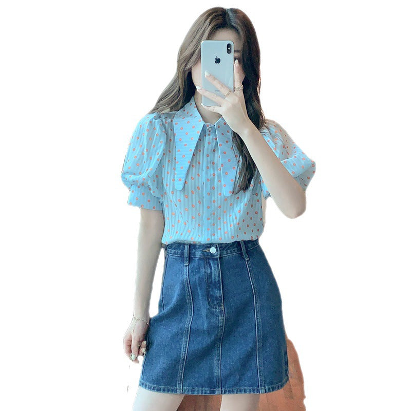Damen Kurzarmbluse Puffärmel Punkte-Design