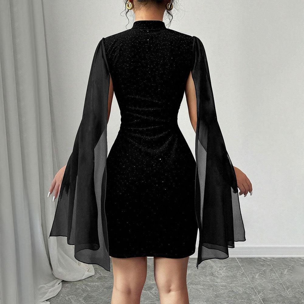 Damen Cocktailkleid Transparent Glitzer Elegant Eveloria