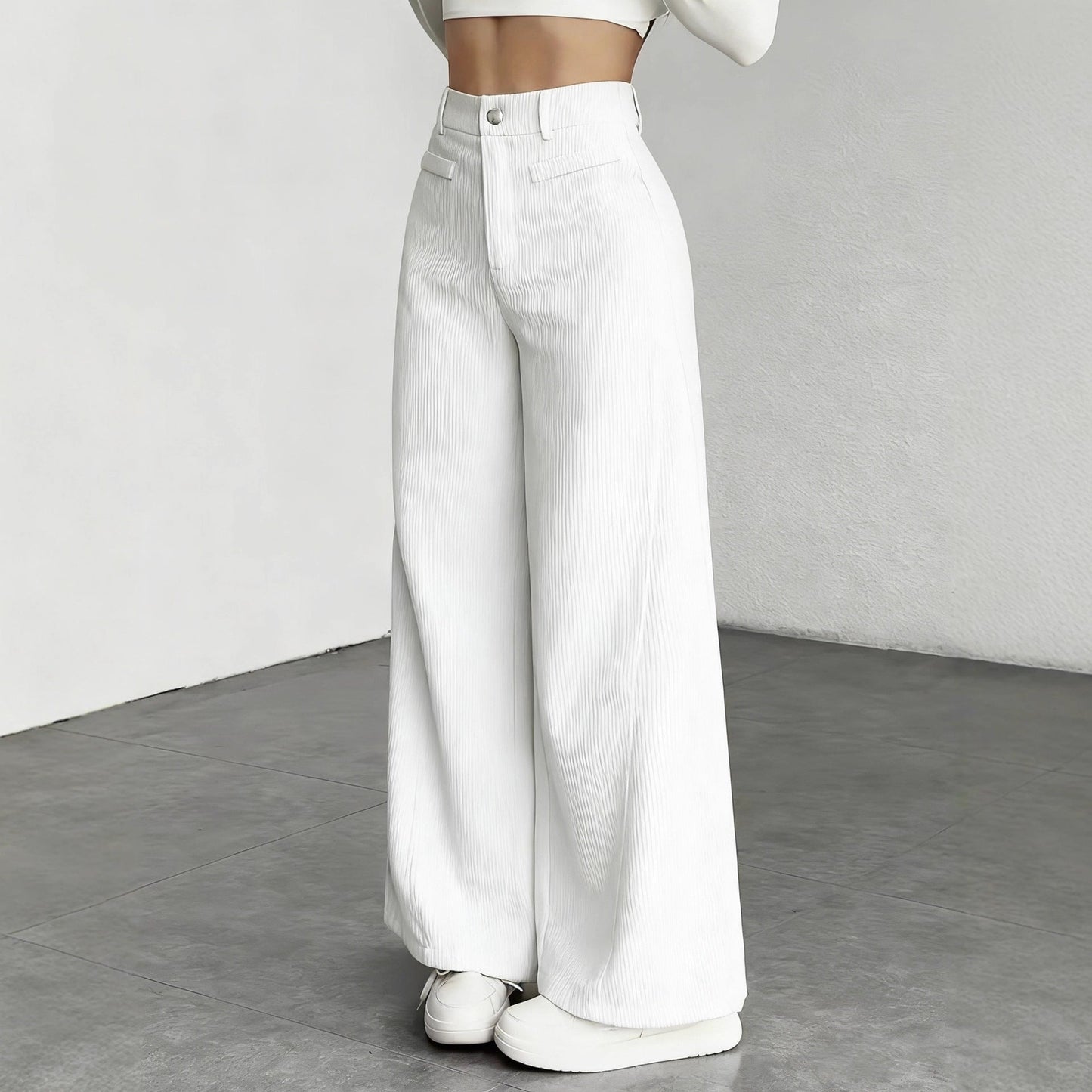 Damen Cordhose Weite Passform Hoher Bund Langer Schnitt