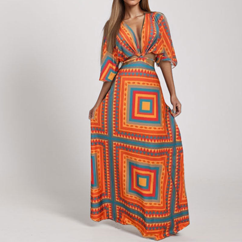 Damen Maxikleid Wellenmuster Elegant Eveloria