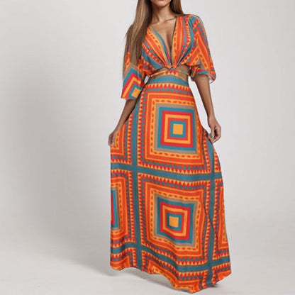 Damen Maxikleid Wellenmuster Elegant Eveloria