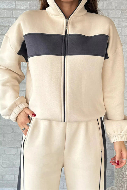 Damen Fleece-Jogginganzug Elastisch Mit Reißverschluss