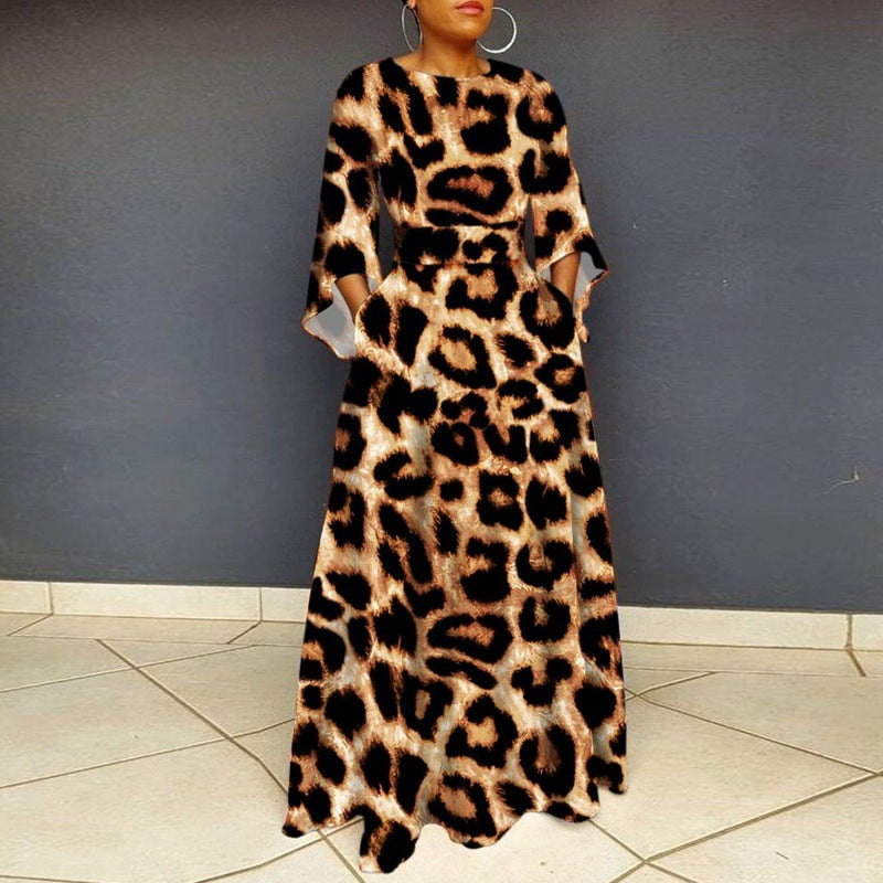 Damen Maxikleid Leopardenmuster Tailliert Eveloria
