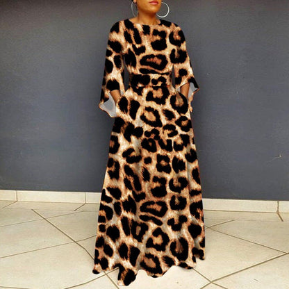 Damen Maxikleid Leopardenmuster Tailliert Eveloria