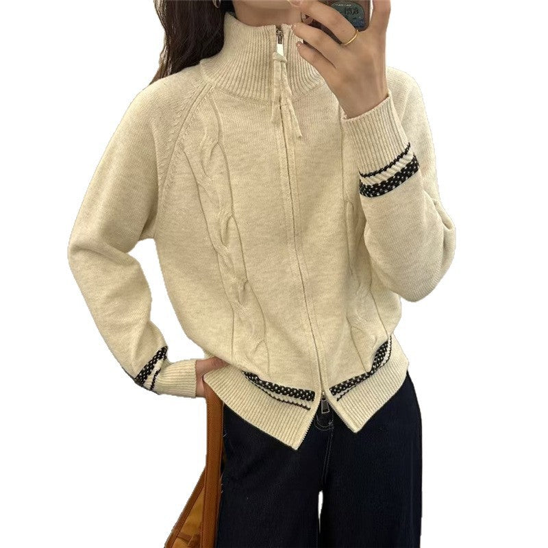 Damen Strickjacke Zopfmuster mit Reißverschluss