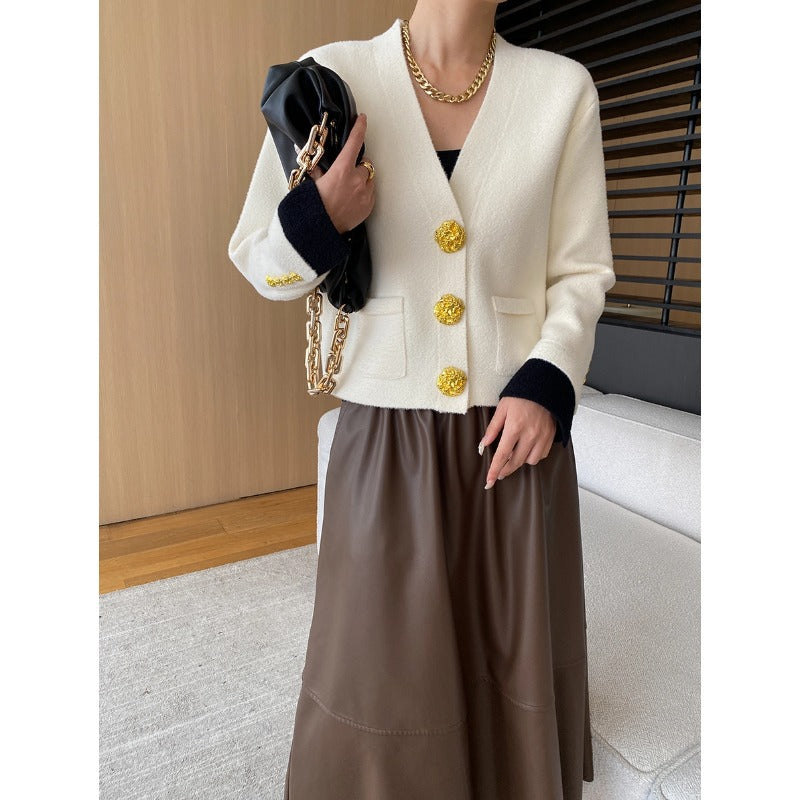 Damen Cardigan mit Knöpfen und Maxirock Schwarz - Eveloria