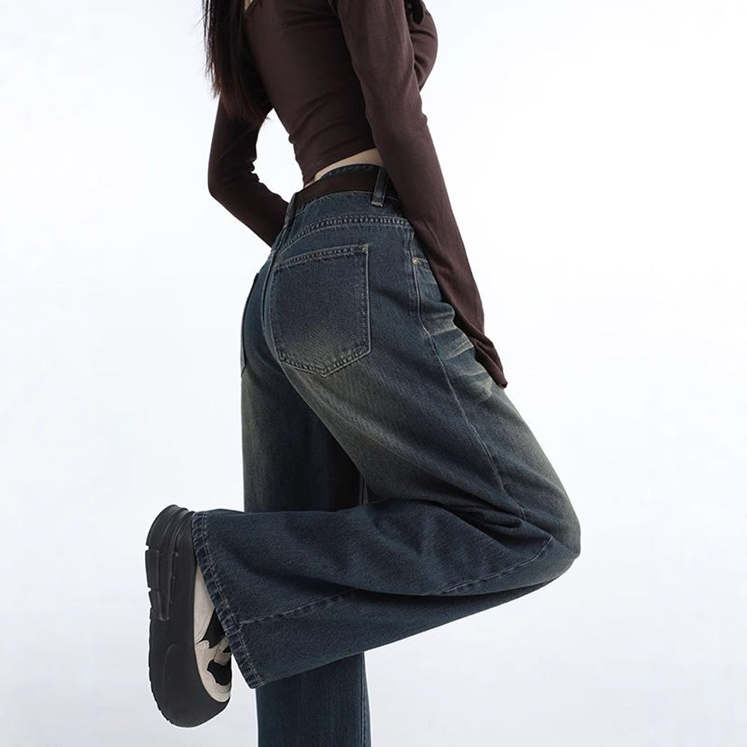 Damen Weite Jeans Hochbund Modische Waschung Eveloria