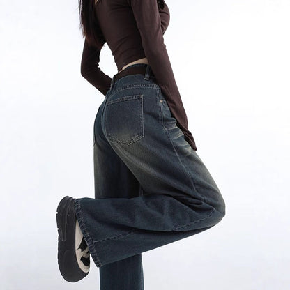 Damen Weite Jeans Hochbund Modische Waschung Eveloria