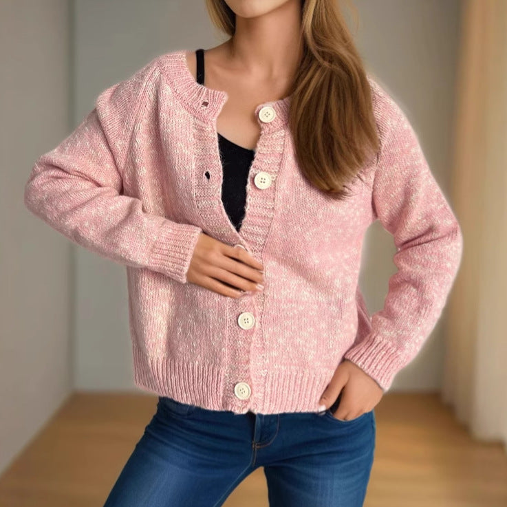 Damen Strickjacke Kuschelig Großknöpfe Feine Textur Beige