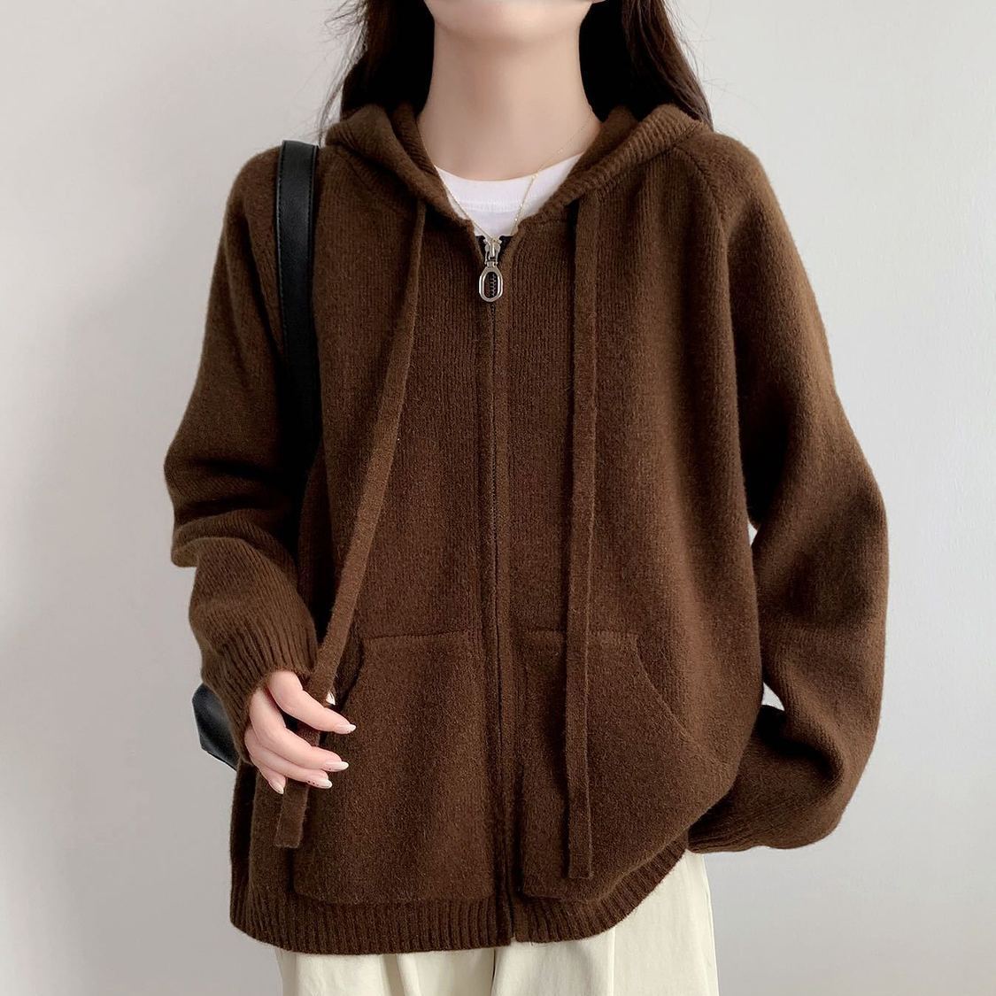Damen Oversized Kapuzenjacke Kurz Schnitt Praktische Taschen