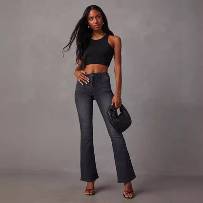 Damen Flared Jeans Hochtaillierte Stretch Blau Eveloria