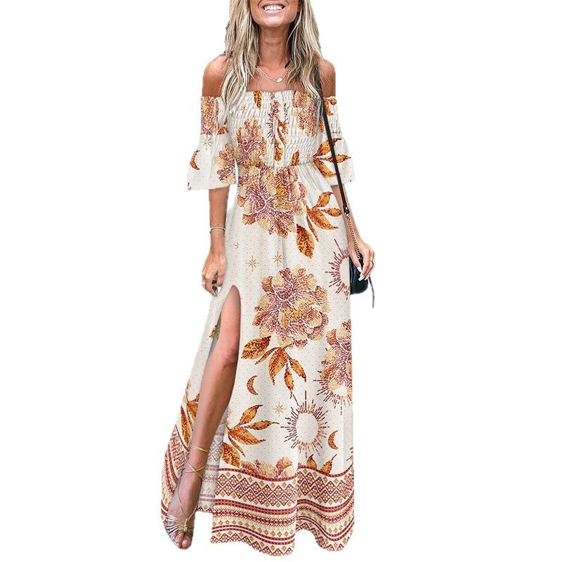 Damen Maxikleid Schulterfrei mit Seitenschlitz Eveloria