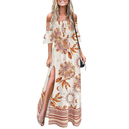 Damen Maxikleid Schulterfrei mit Seitenschlitz Eveloria