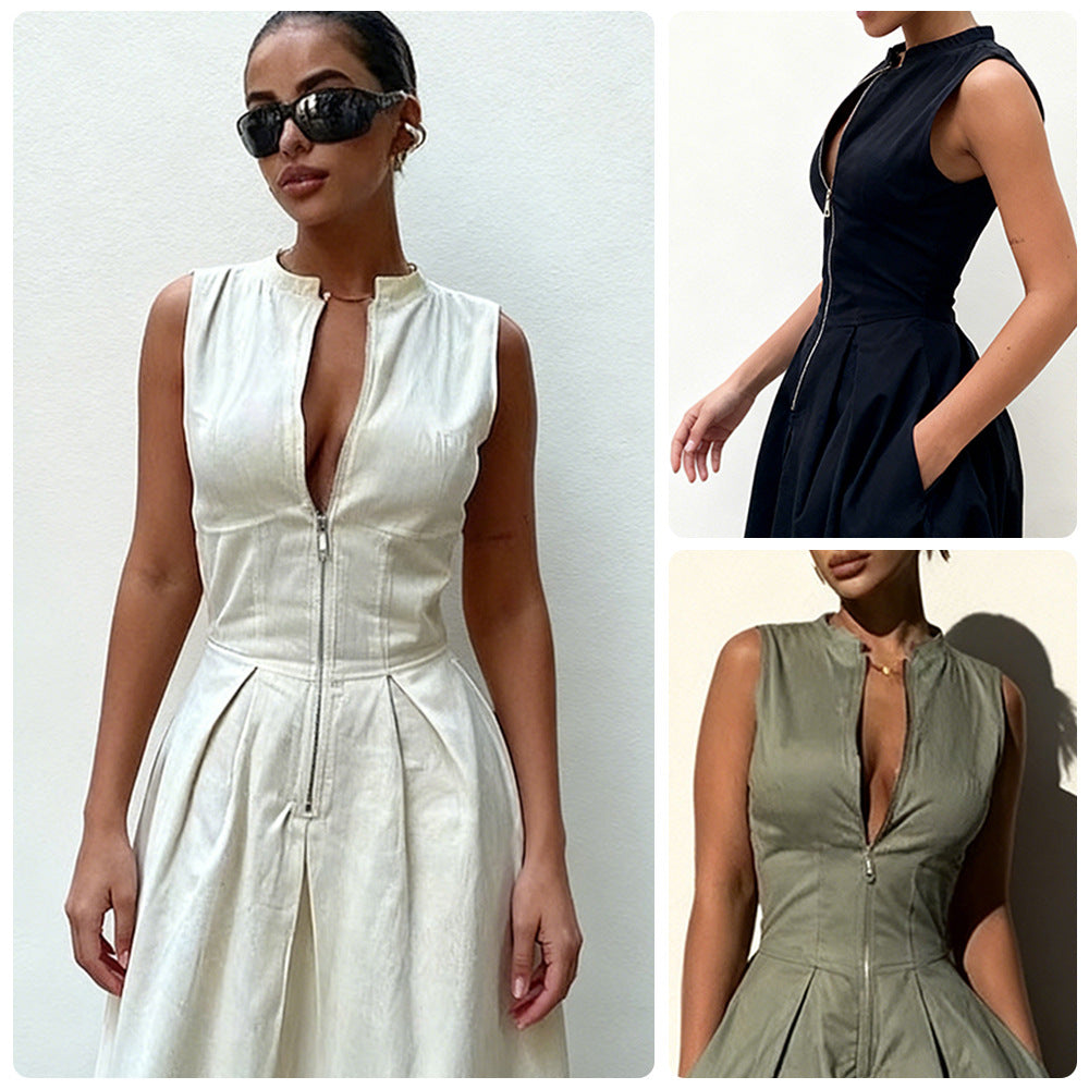 Damen Sommerkleid Hochwertiger Reißverschluss Schwingender Saum - Eveloria