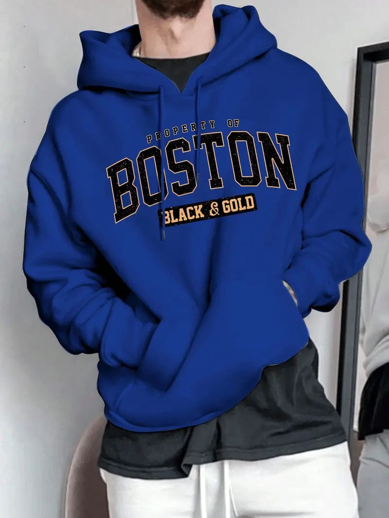 Herren Kapuzensweater Boston-Print Weich Eveloria